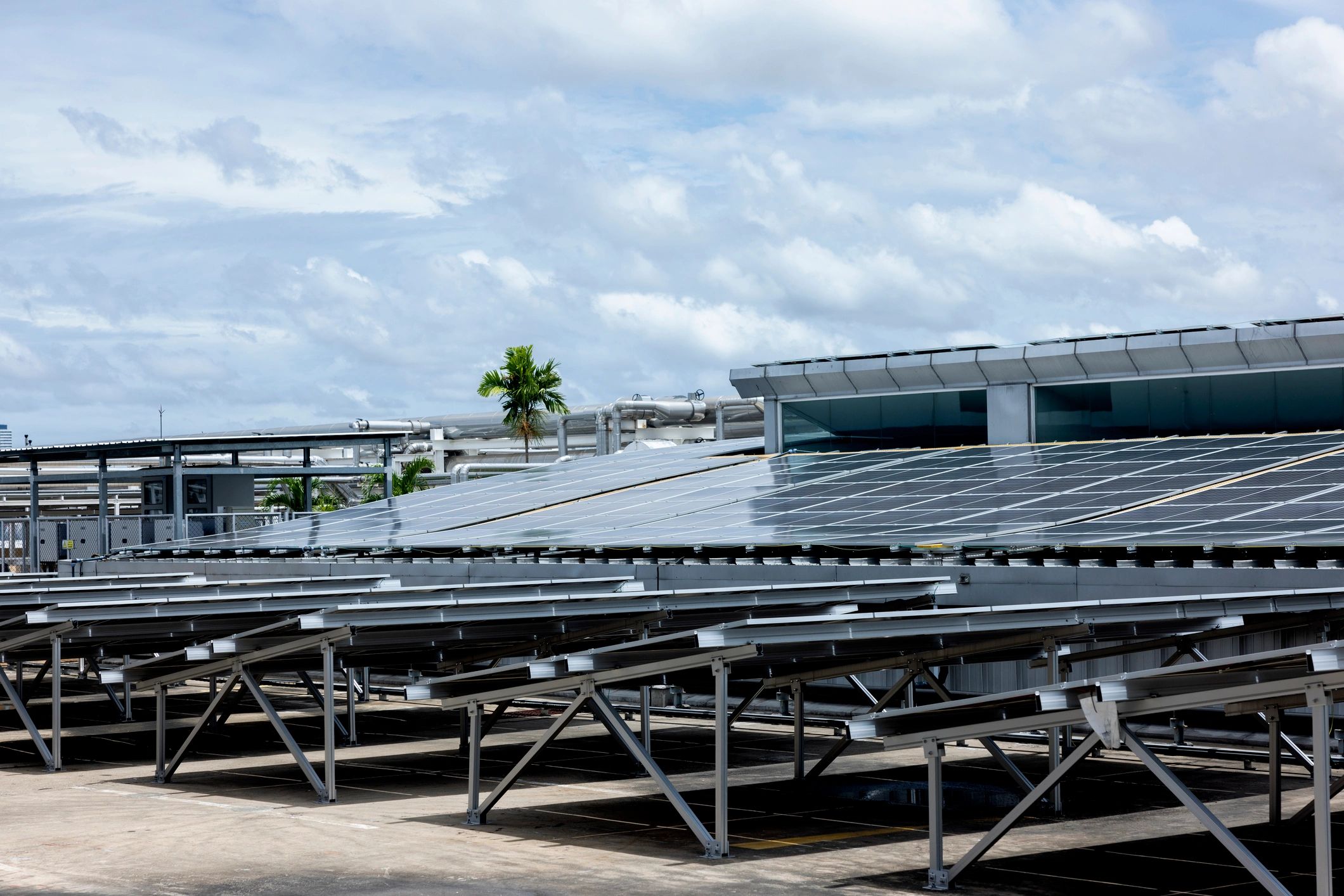 Solar panels installed on a building roof