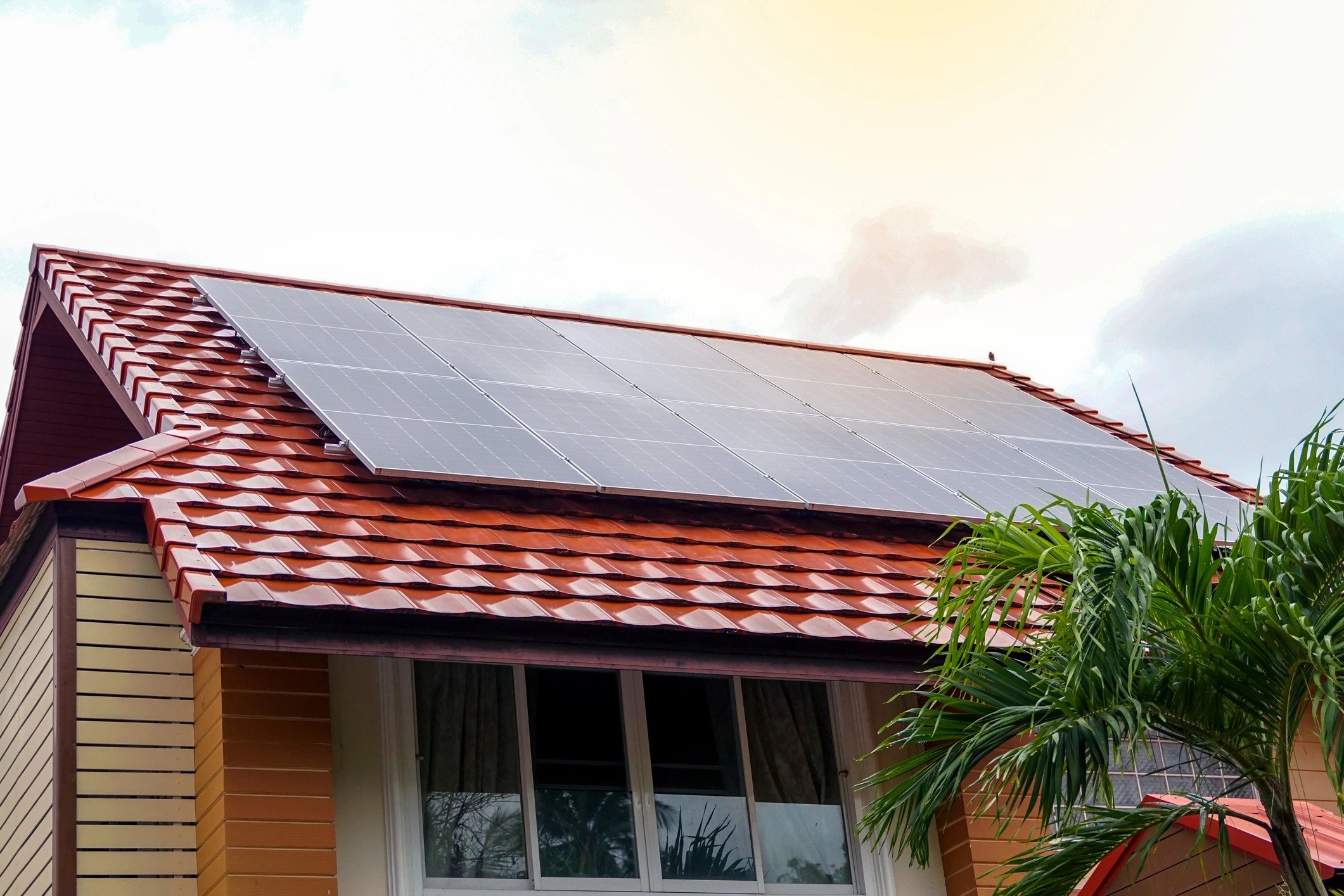 Modern roof covered with solar panels for efficient green energy generation