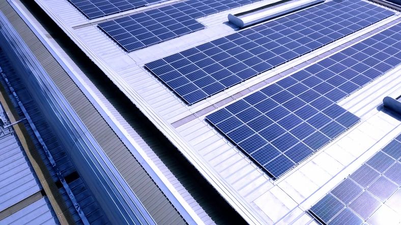 Aerial view of solar panel installation